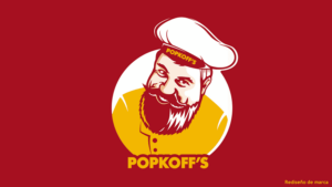 rediseño marca popkoff's sobre fondo rojo