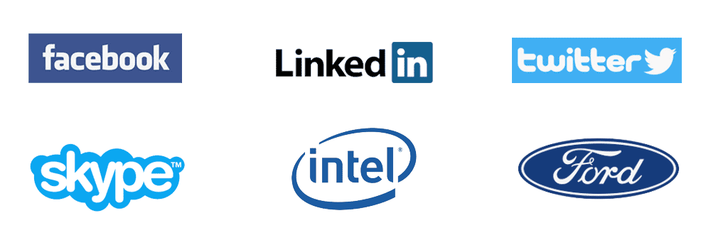 logotipos y marcas color azul facebook linkedin twitter skype intel ford