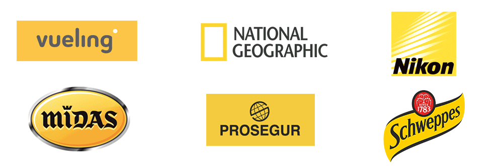 logotipos y marcas color amarillo vueling national geographic nikon mids prosegur schweppes