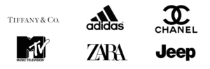 logotipos y marcas color negro tiffany adidas chanel metv zara jeep