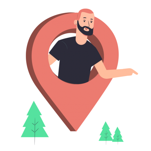 ilustracion-contacto-pin-localizacion hombre sale de un pin de localizacion señalando con su brazo
